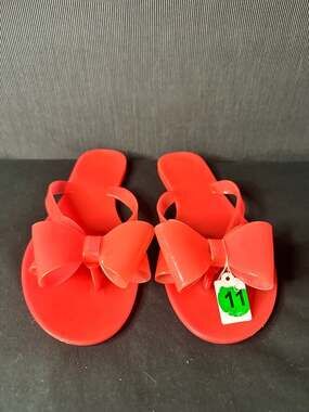 No.11 Dizzy Red Women's Jelly Bow Thong Flip Flop Sandals,